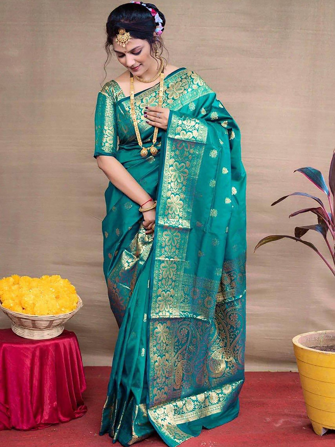 

Aldwych Woven Design Zari Designer Banarasi Saree, Teal