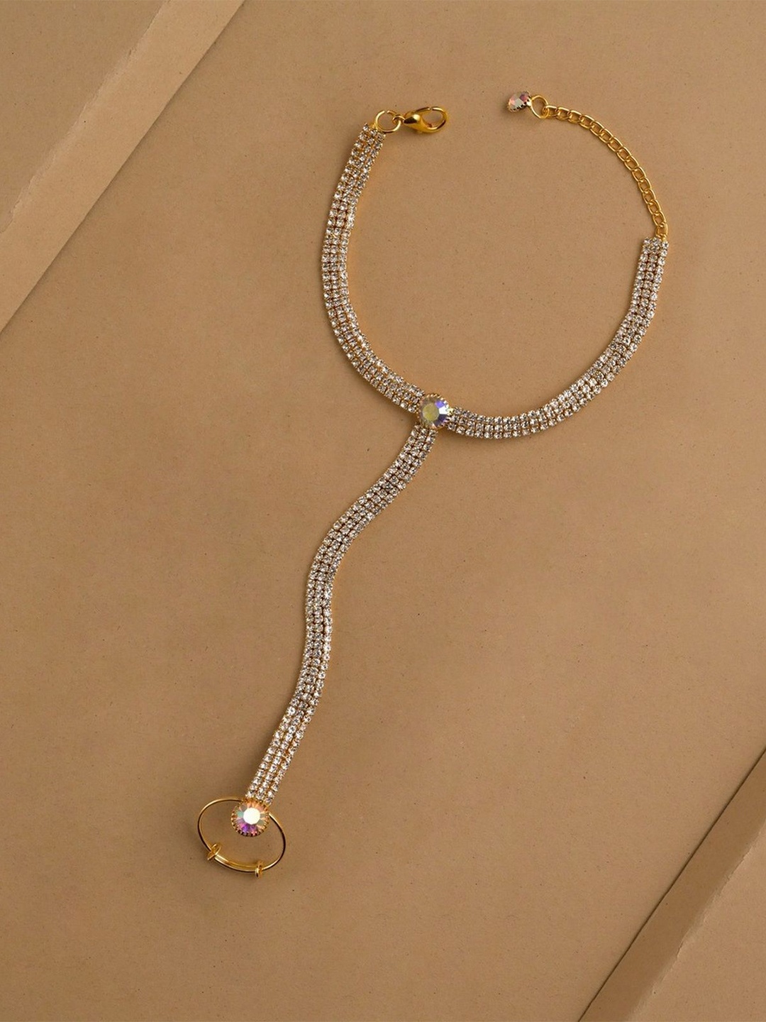 

VAMA Women Crystals Handcrafted Gold-Plated Ring Bracelet