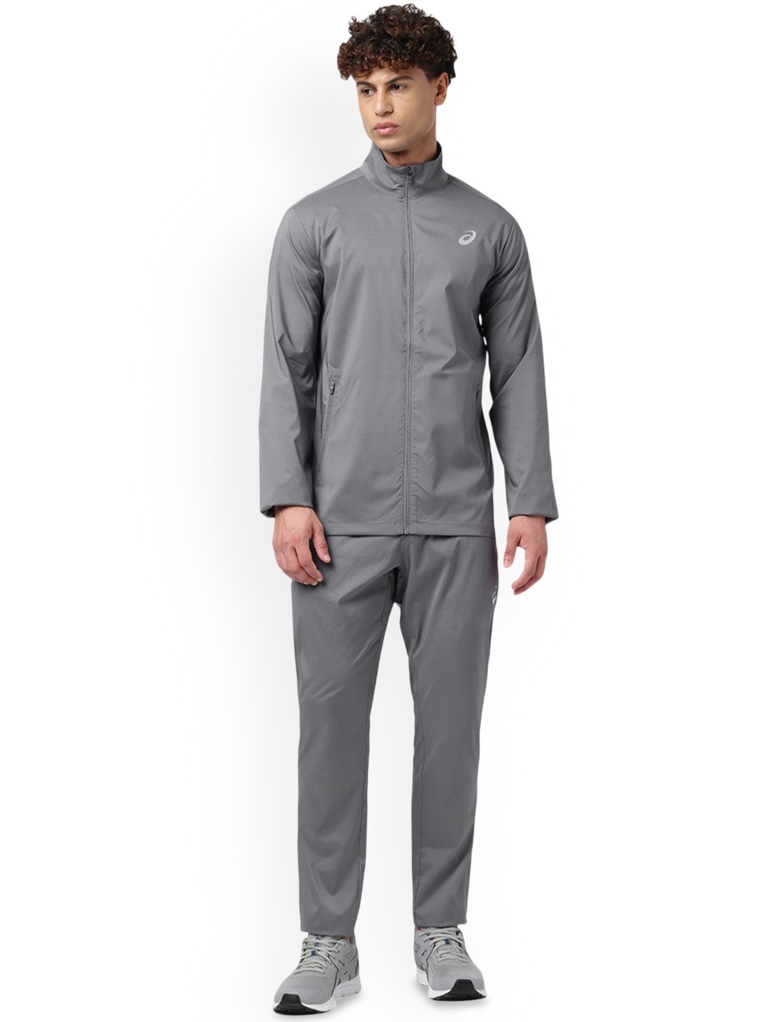 

ASICS Men Mock Collar Long Sleeves Mid-Rise Tracksuit, Grey