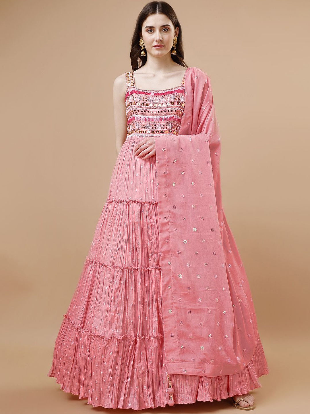 

VANAKARA Women Embroidered Ethnic Dress Comes with a Dupatta, Pink