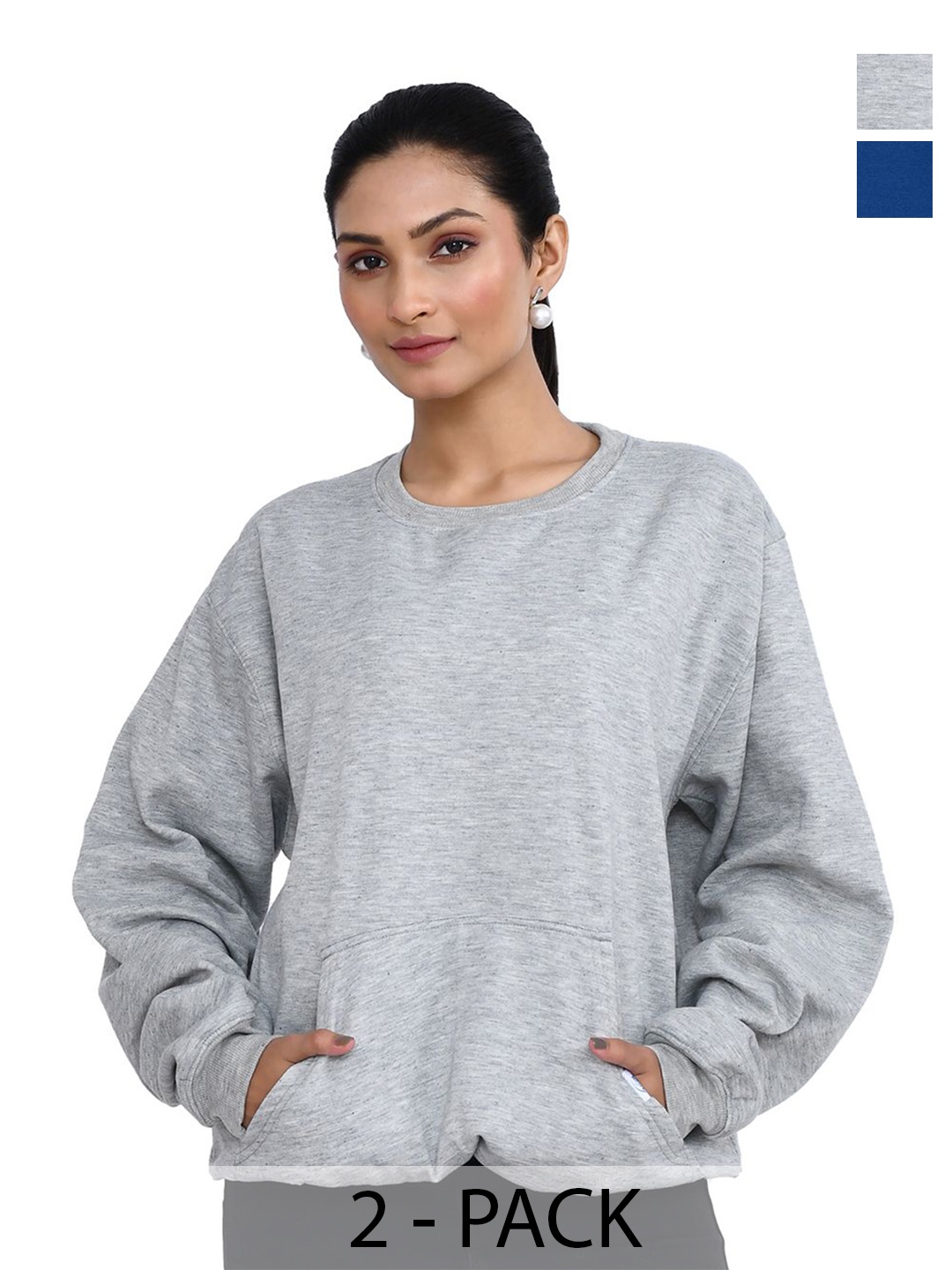 

RAPL Women Pack of 2 Oversized Sweatshirt, Grey melange
