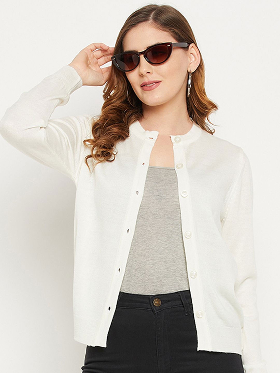 

Zigo Women Woollen Crop Cardigan Sweaters, White