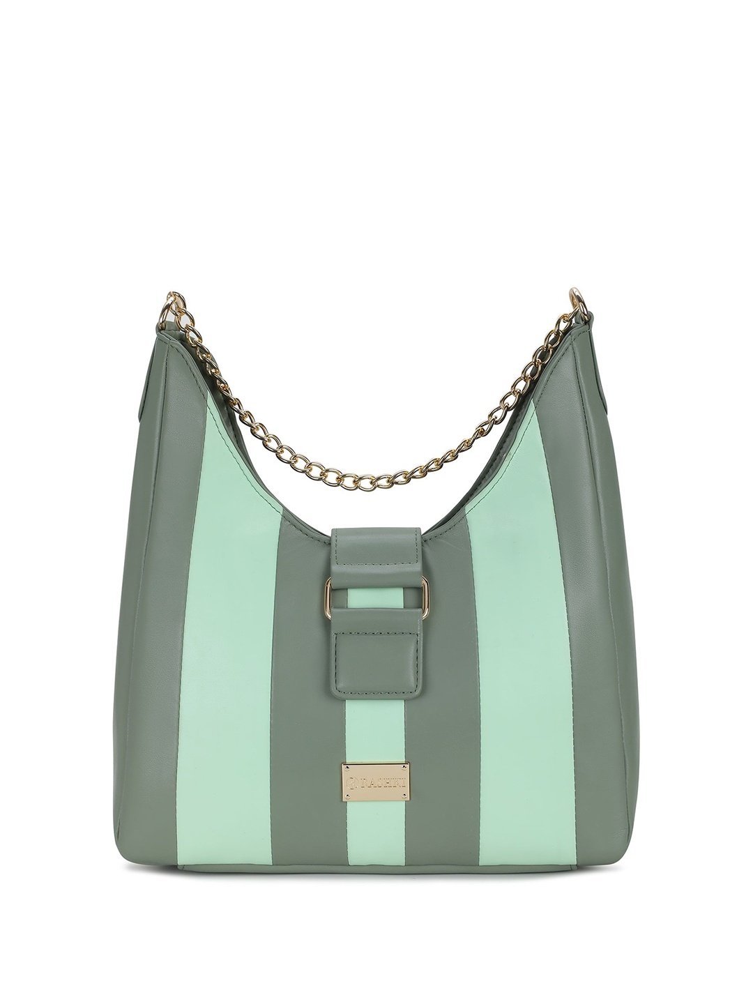 

RASHKI Striped PU Swagger Satchel, Green
