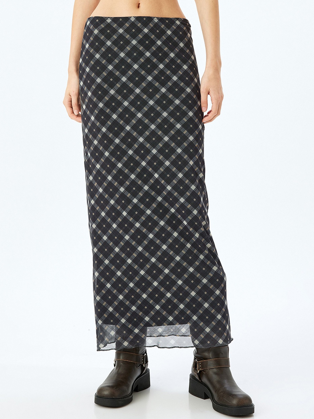 

Koton Women Checked Printed High-Rise Skirts, Black