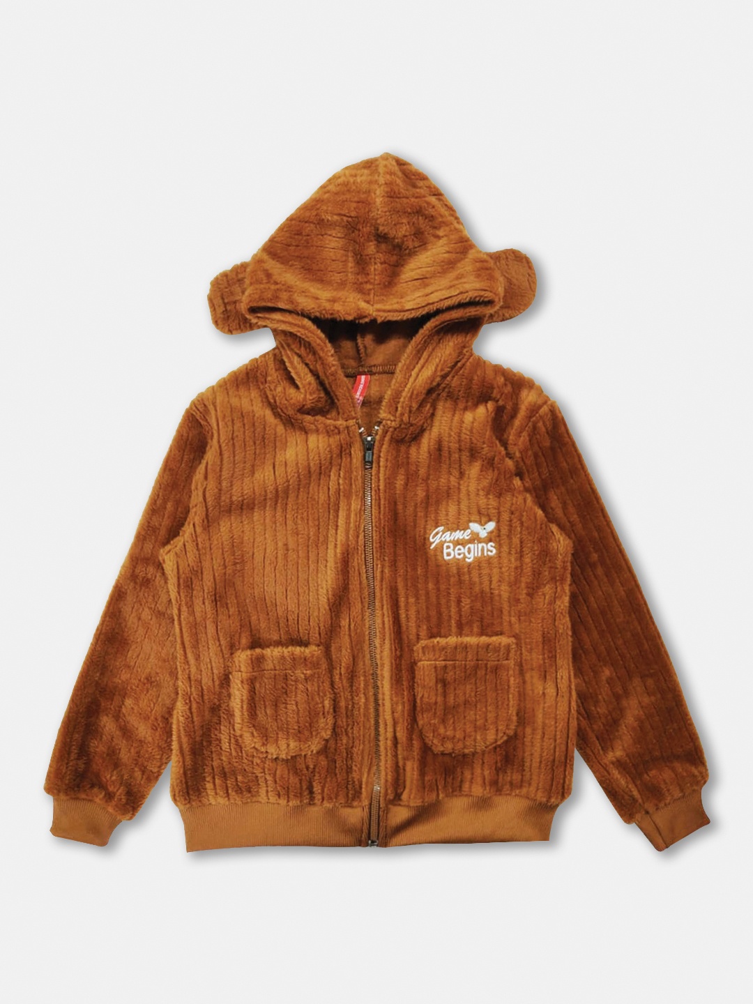 

Here&Now X Game Begins Girls Self-Striped Hooded Fleece Fuzzy Sweatshirt, Brown