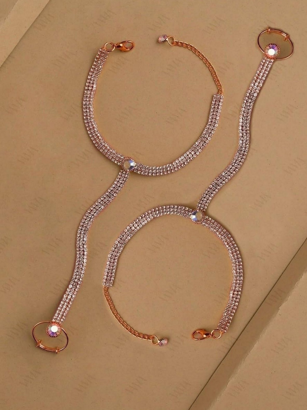 

VAMA Women 2 Crystals Handcrafted Rose Gold-Plated Armlet Bracelet