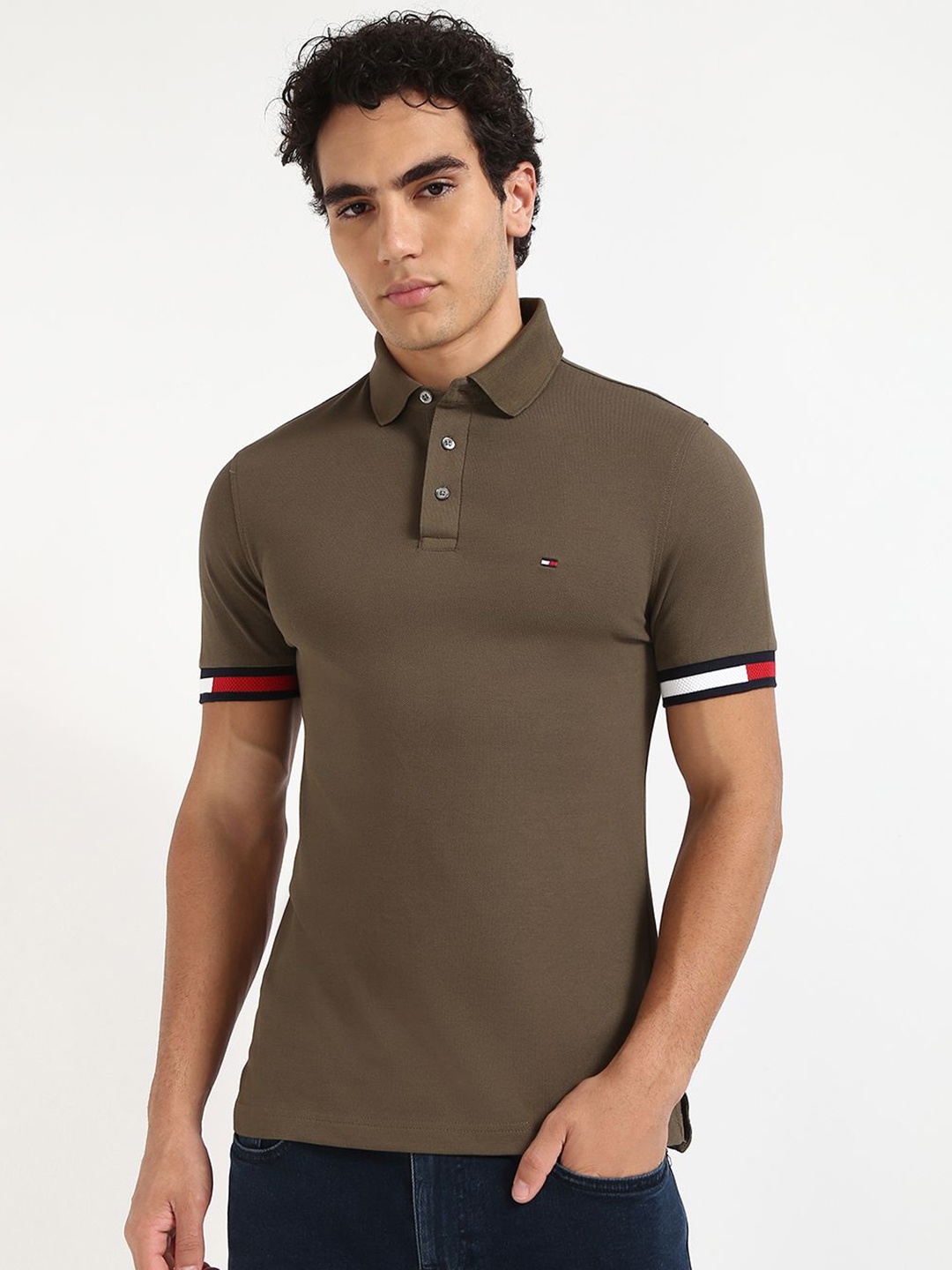 

Tommy Hilfiger Men Solid Polo Collar Cotton T-shirt, Green