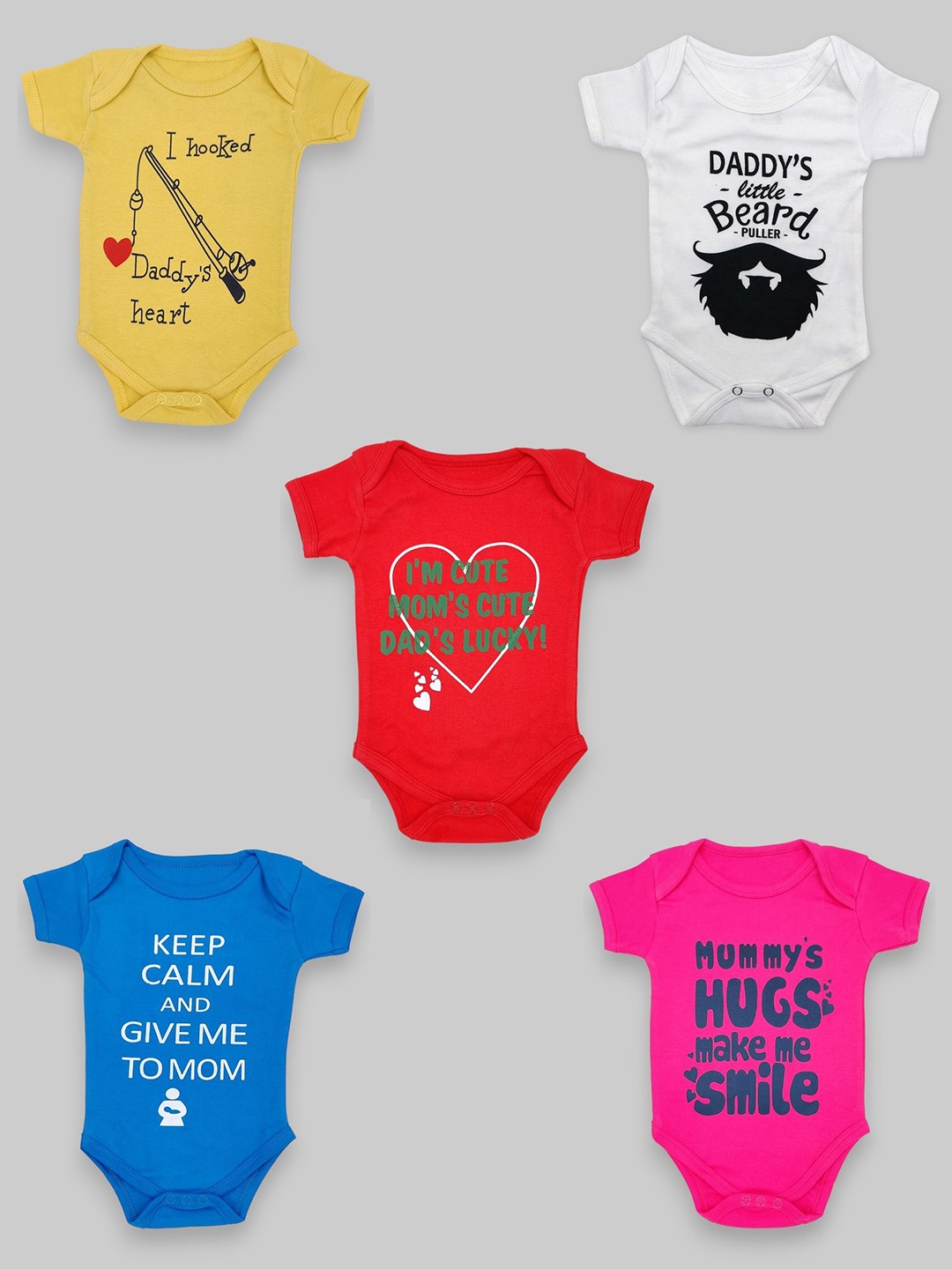 

BAESD Infants Pack Of 5 Printed Pure Cotton Bodysuits, Red
