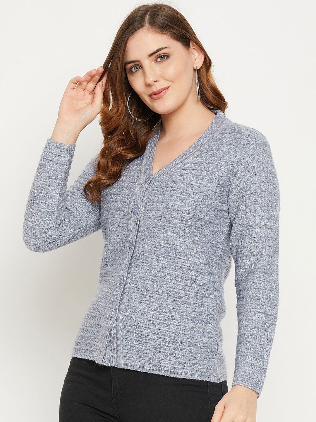 

Zigo Women V-Neck Woollen Cardigan, Grey