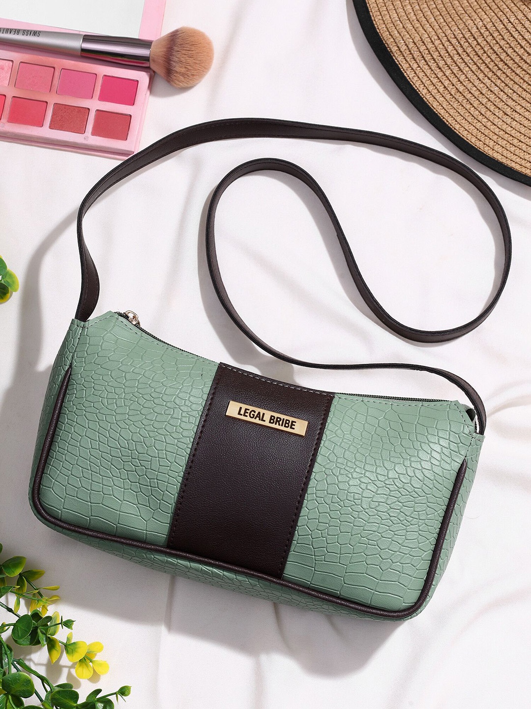 

LEGAL BRIBE PU Structured Sling Bag, Green