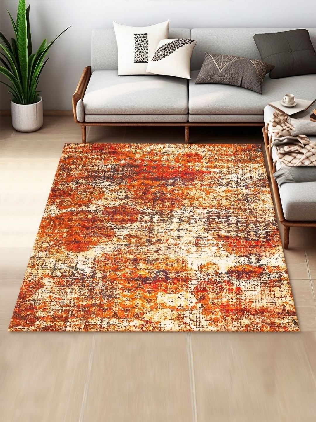 

Art Avenue Orange Ethnic Motifs Cotton Carpet