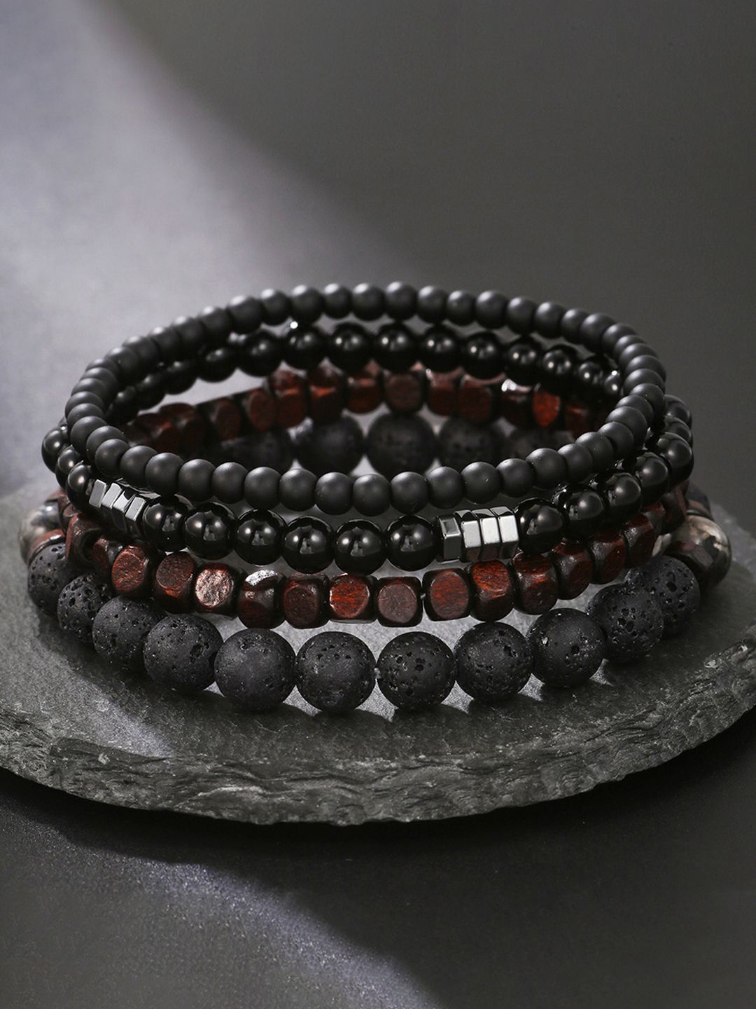 

Jewels Galaxy Men 4 Wood Bracelet, Black
