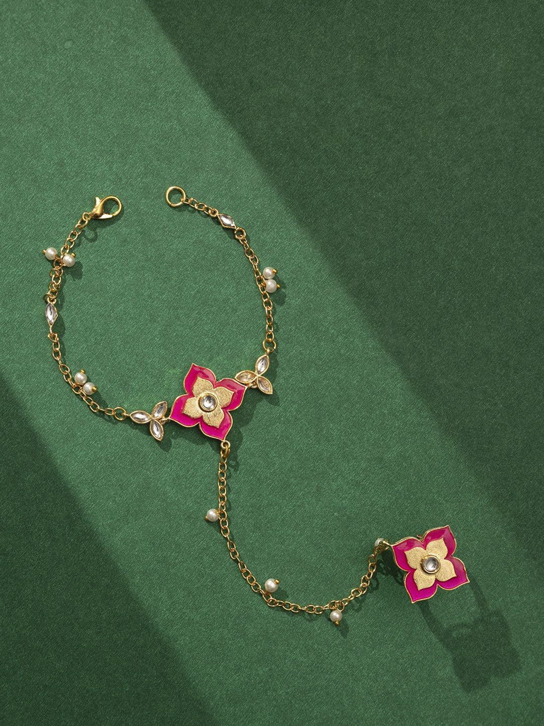

TEEJH Women Gold-Plated Ring Bracelet