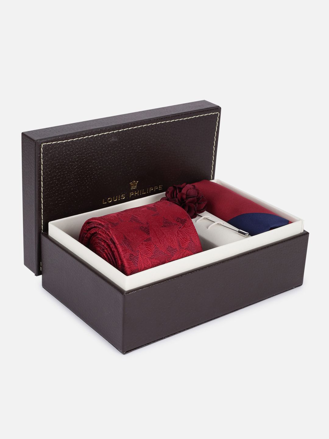 

Louis Philippe Men Tie, Cufflinks, Pocket Square Accessory Gift Set, Red