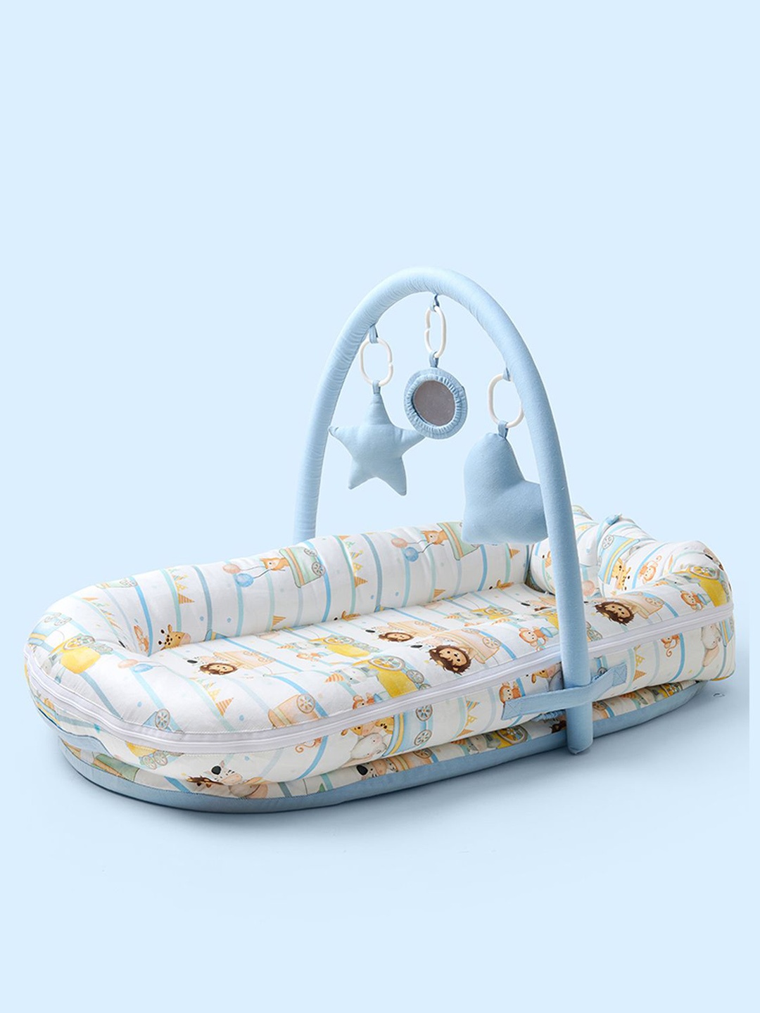 

Fancy Fluff Kids Printed Organic Cotton Cocoon & Bed Protector Baby Bed Sets, Blue