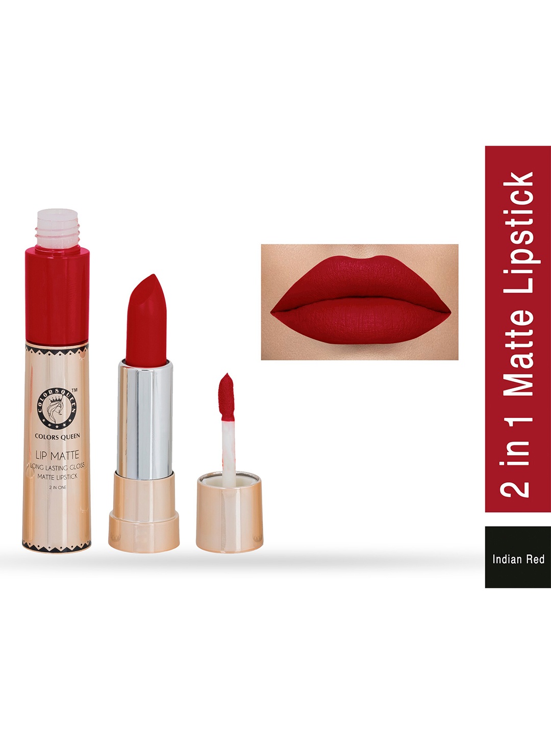 

Colors Queen Lip Matte Long Lasting Gloss 2 in 1 Lipstick 8 g - Indian Red