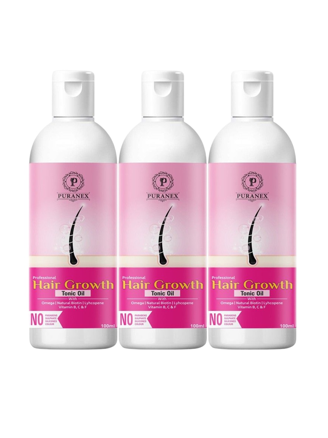 

Puranex Set Of 3 Pure & Natural Hair Tonic Oil For Hair Regrowth - 100 ml Each, Transparent