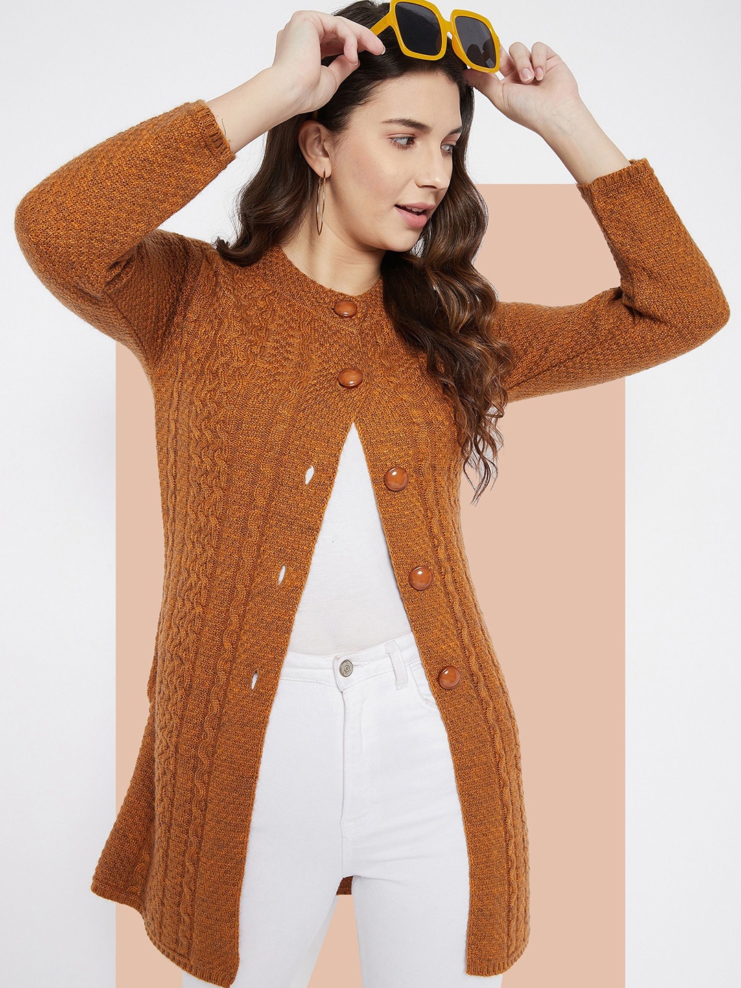 

Zigo Women Ribbed Woollen Longline Cardigan, Mustard