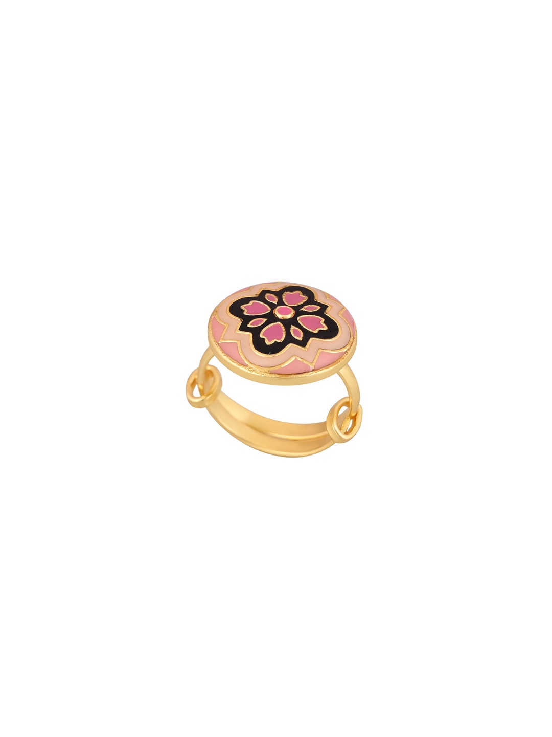 

House of Pataudi Gold-Plated Enamelled Anti-Tarnish Adjustable Finger Ring