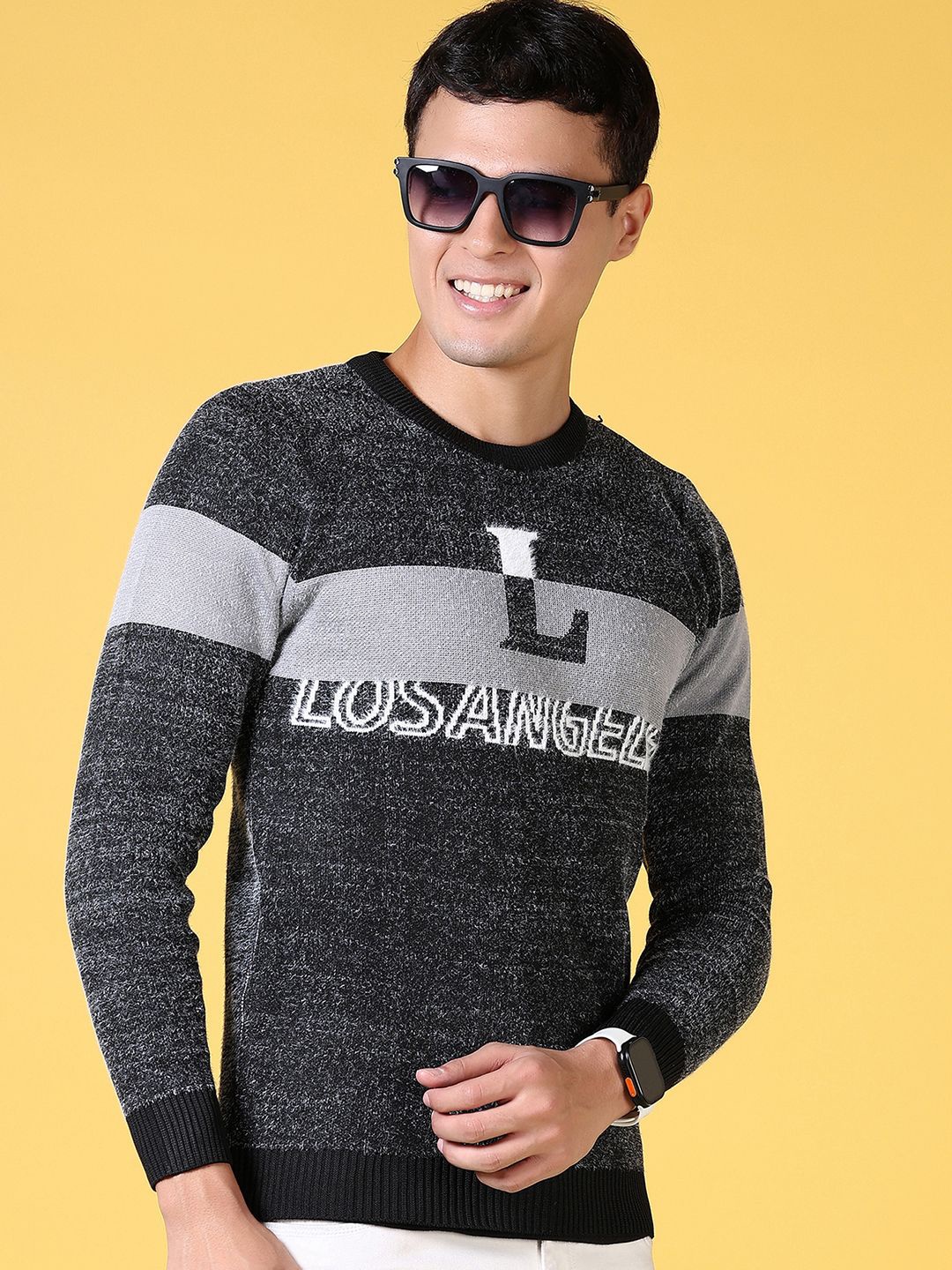 

V-Mart Men Round Neck Pullover Cotton Sweater, Black