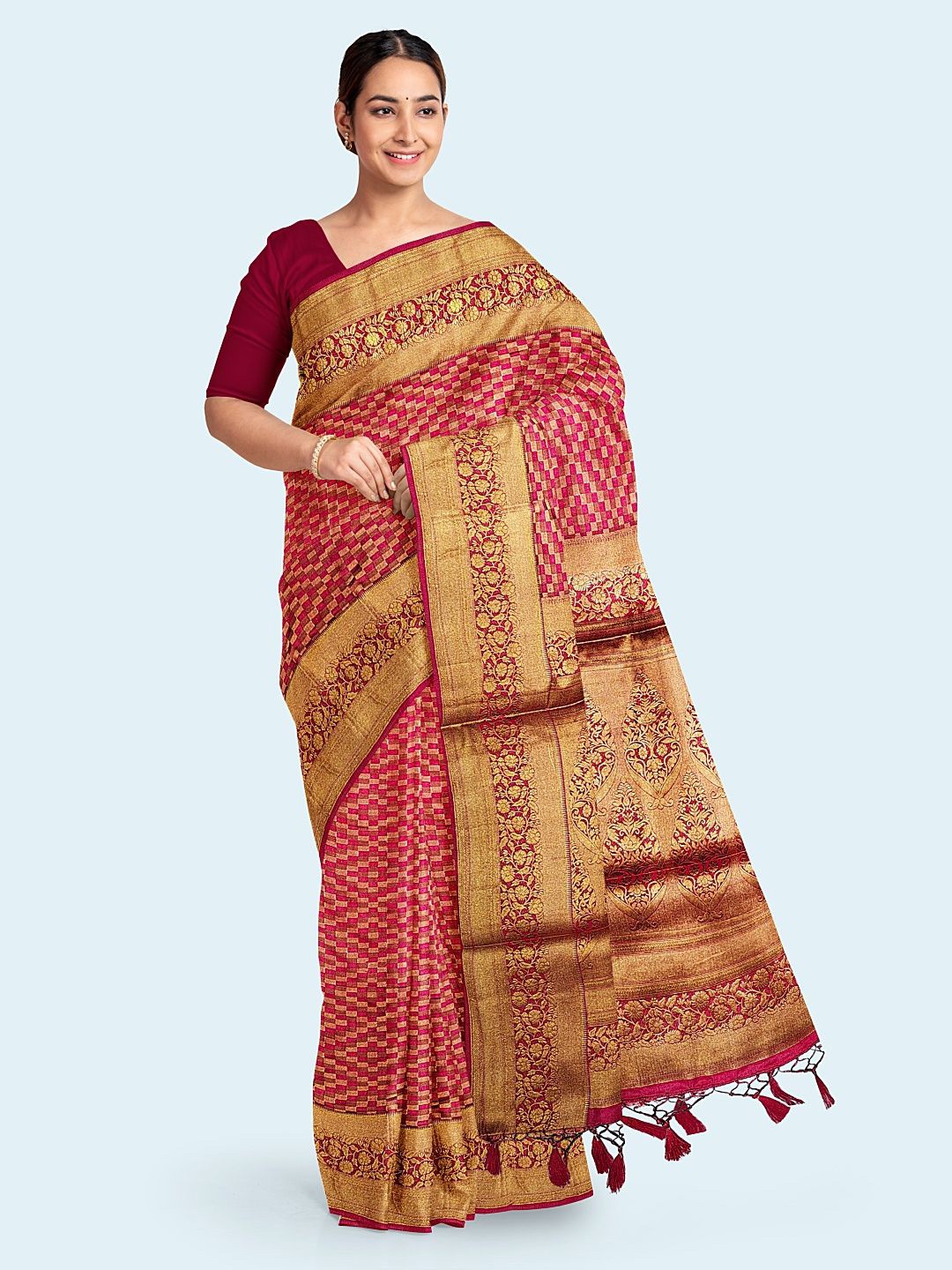 

Meena Bazaar Woven Design Zari Saree, Maroon