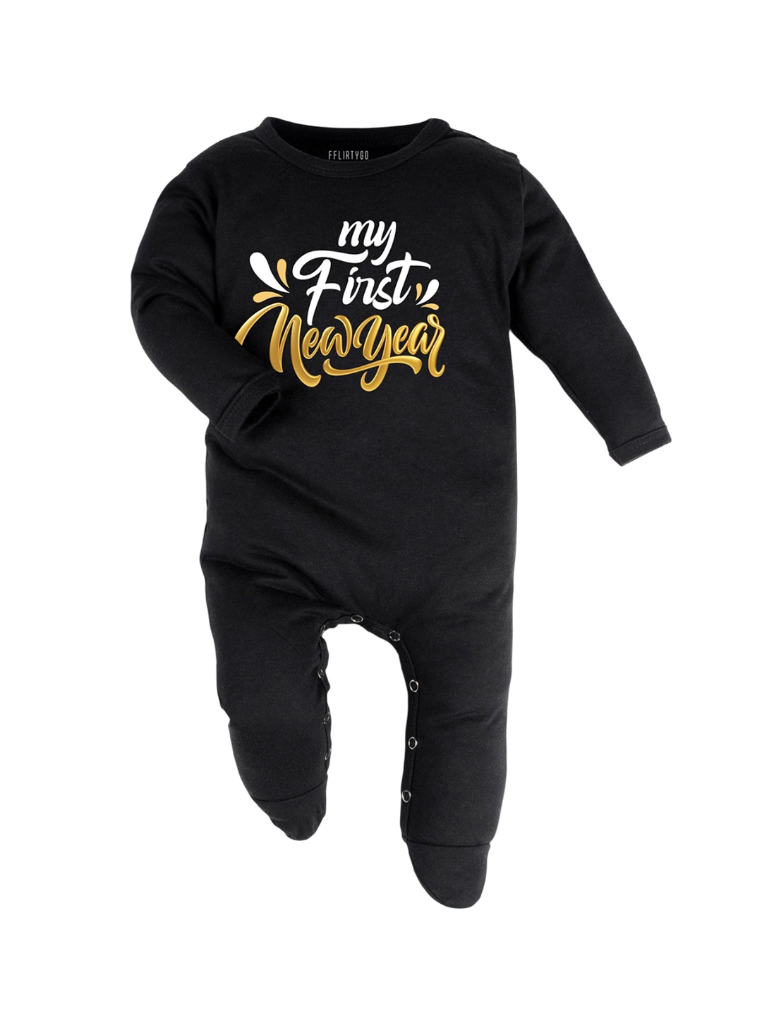 

FFLIRTYGO Infants Printed Pure Cotton Sleepsuit, Black