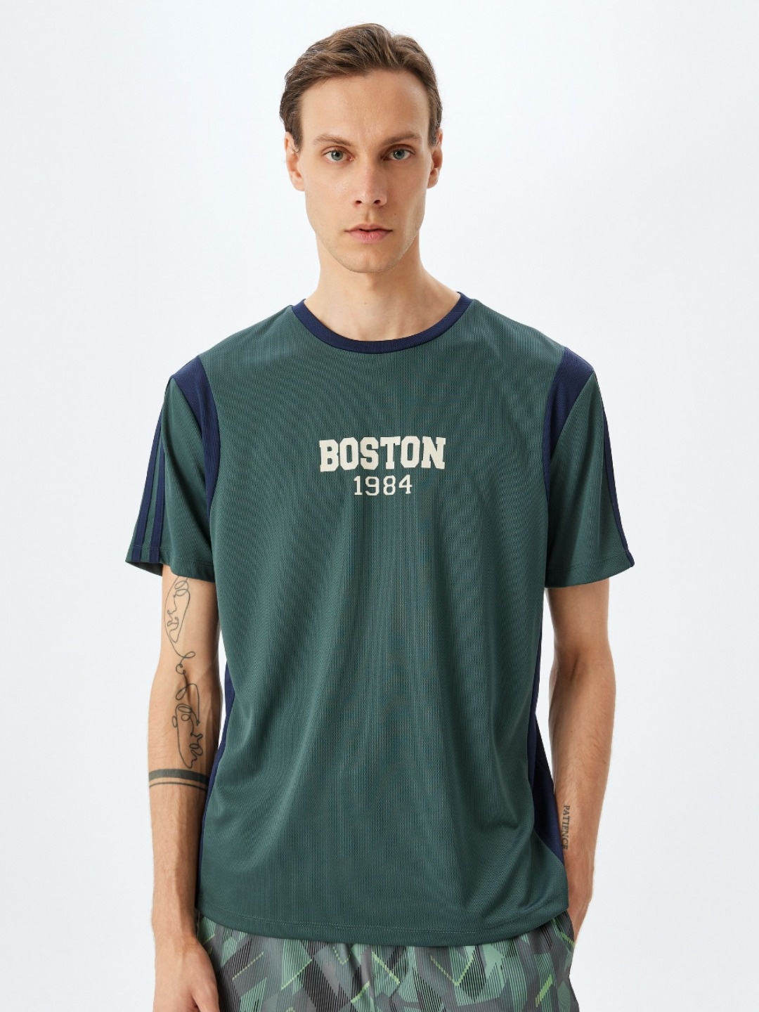 

Koton Men Typography Printed Round Neck Oversized T-shirt, Olive