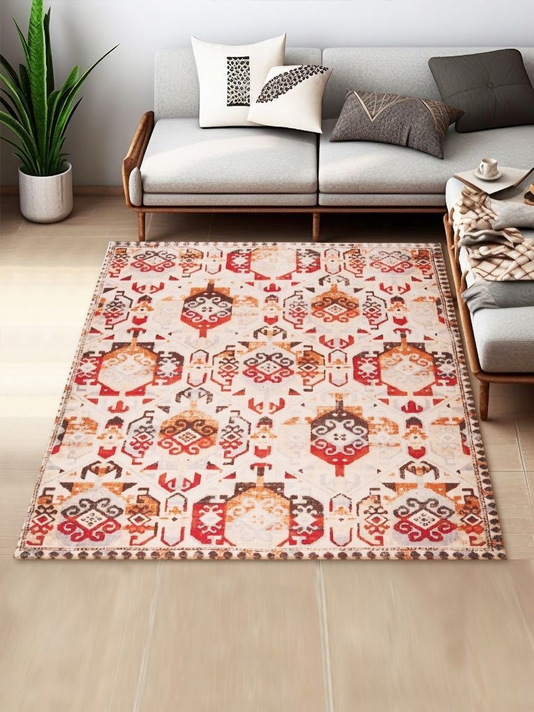 

Art Avenue Red Ethnic Motifs Cotton Carpet