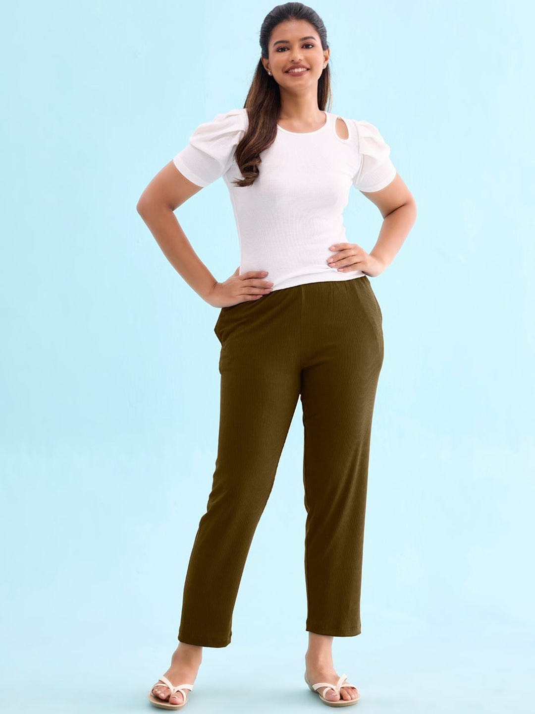 

Go Colors Women Loose Fit Trousers, Olive