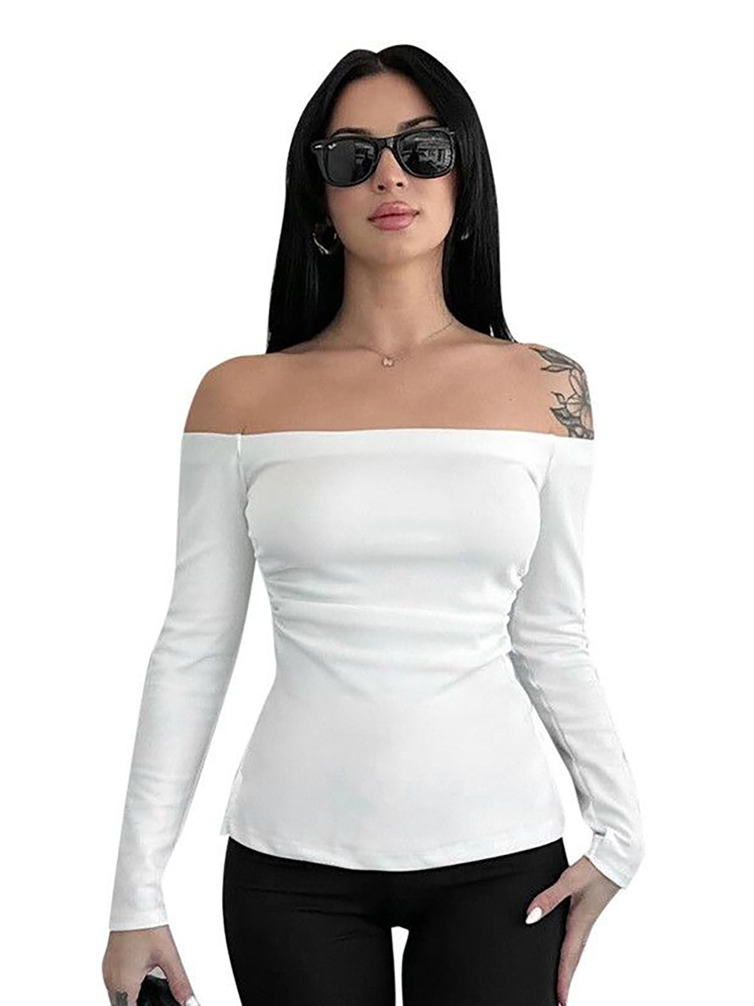 

DressBerry Women Off-Shoulder Bardot Top, White