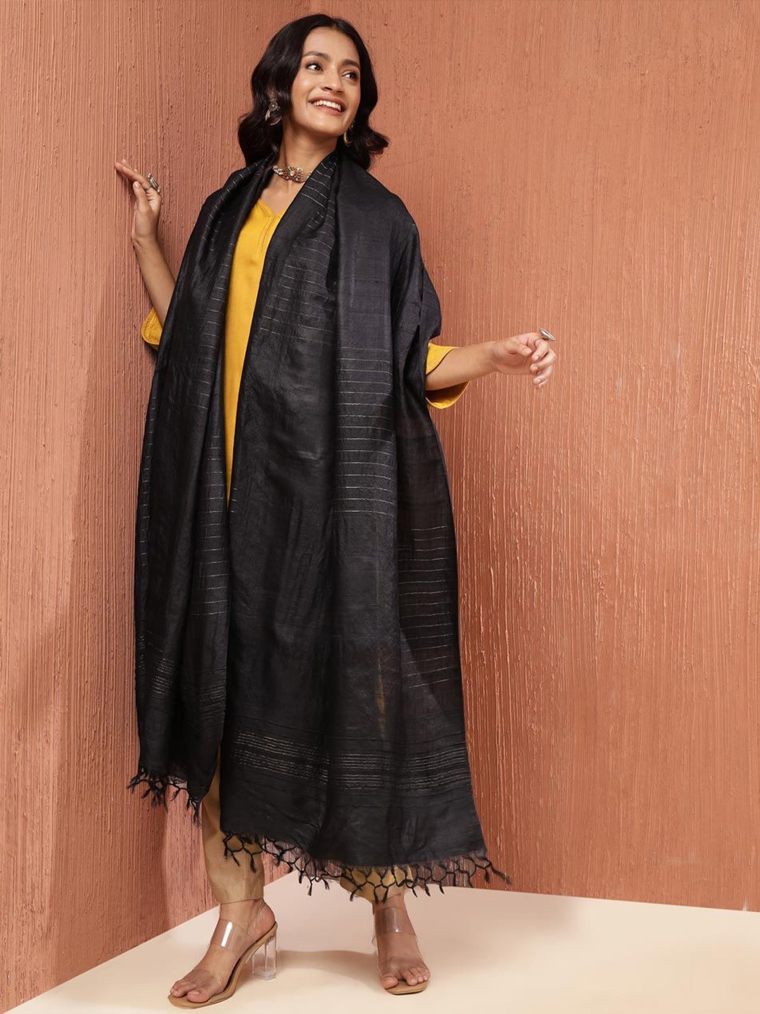 

Fabindia Woven Design Dupatta, Black