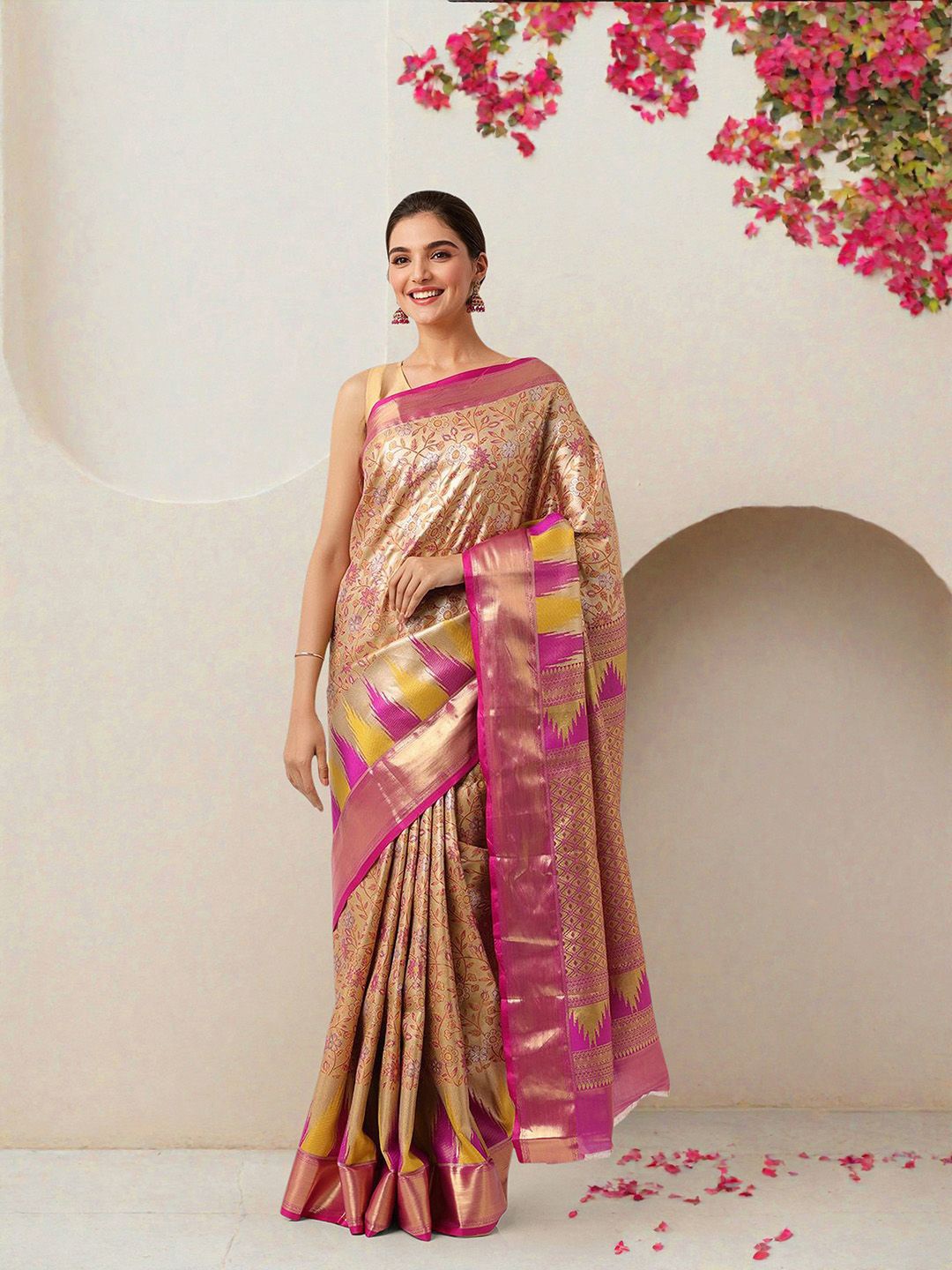 

Ishin Women Woven Design Zari Banarasi Saree With Blouse Piece, Gold