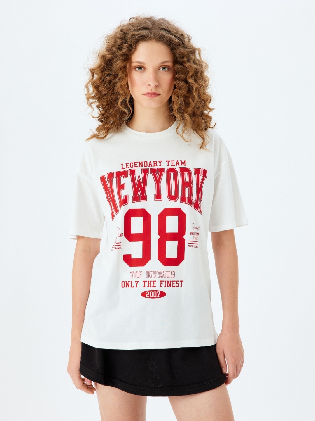 

Koton Women Typography Printed Round Neck Cotton Oversized T-shirt, White