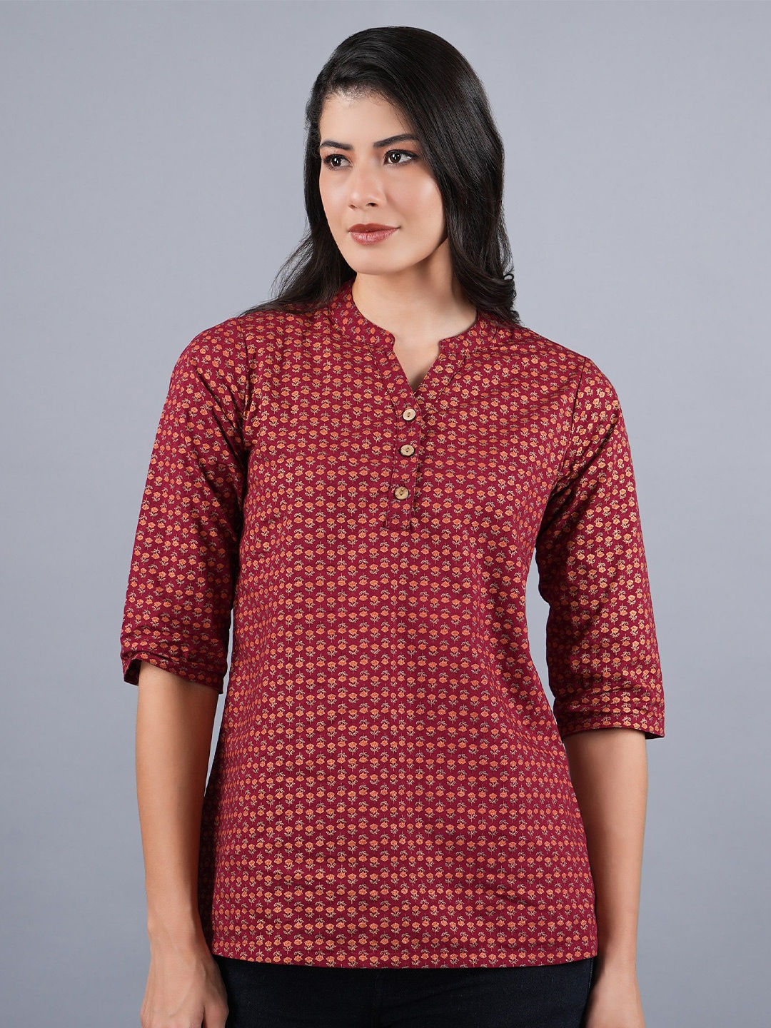 

Cot'N Soft Women Floral Printed V-Neck Pure Cotton Kurti, Maroon