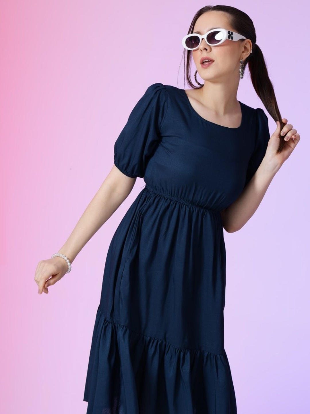 

Femvy Women Fit & Flare Dress, Blue