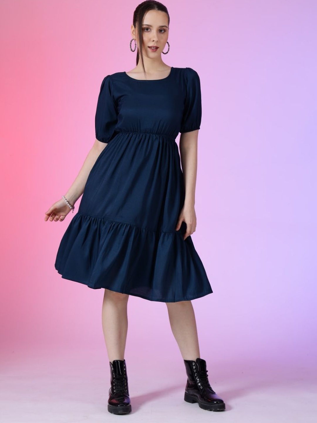 

Raiyani Enterprise Women Fit & Flare Dress, Blue