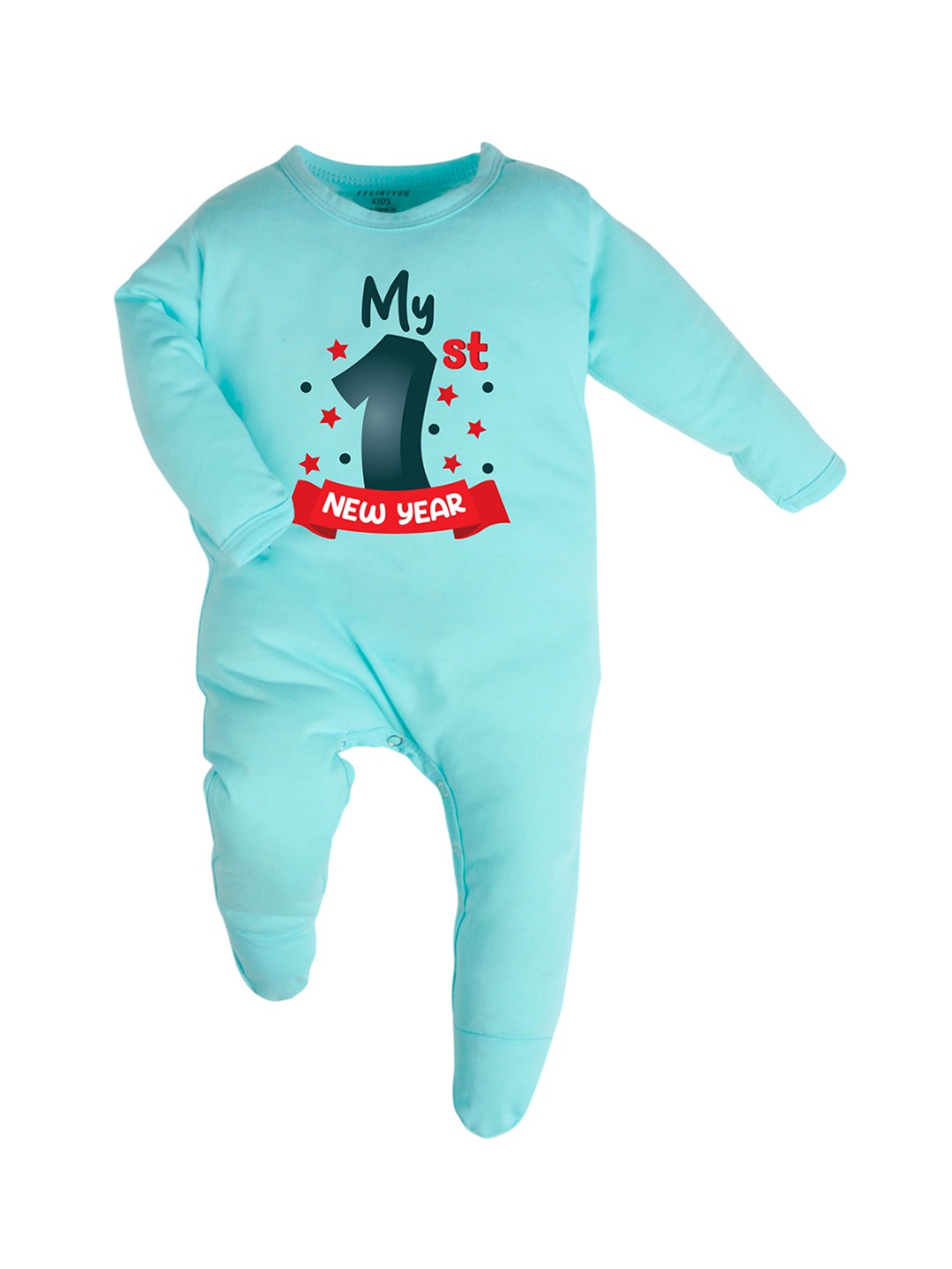 

FFLIRTYGO Infants Printed Pure Cotton Sleepsuit, Turquoise blue