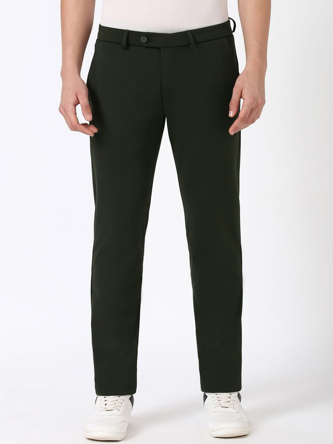 

Peter England Men Super Slim Fit Formal Trousers, Olive