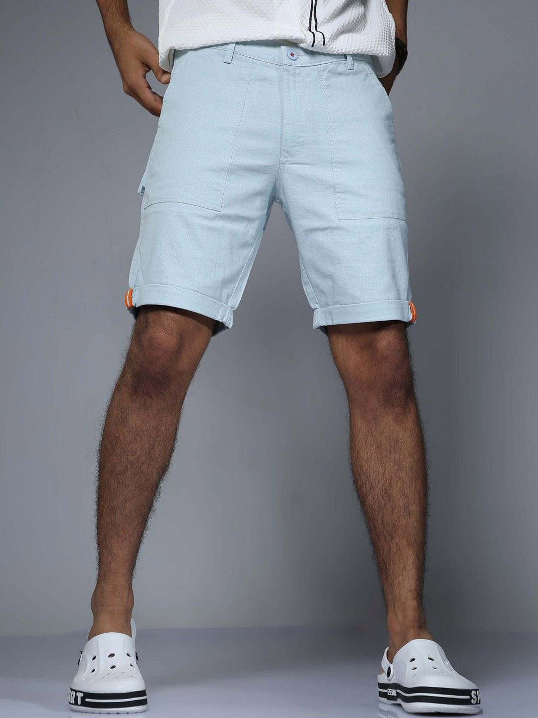 

NEVER NEUD Men Cotton Relaxed Fit Cargo Shorts, Blue