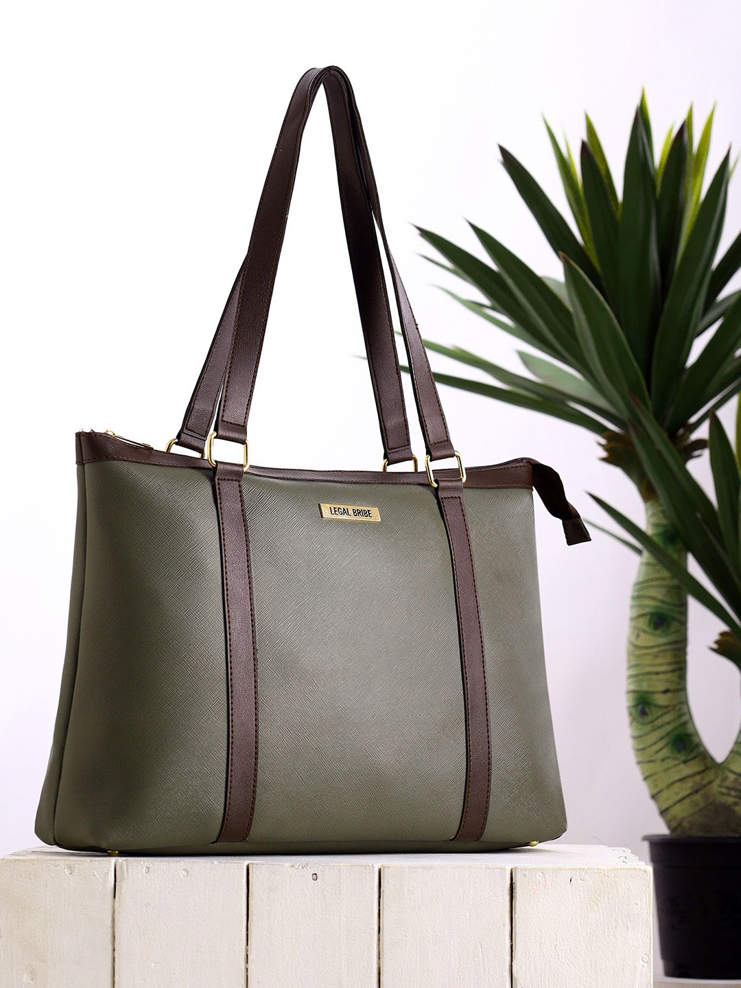 

LEGAL BRIBE PU Oversized Structured Tote Bag, Green