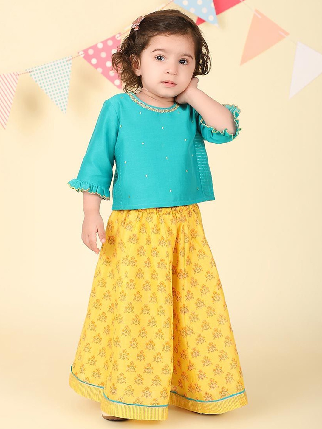 

Fabindia Girls Embroidered Ready to Wear Lehenga &, Yellow