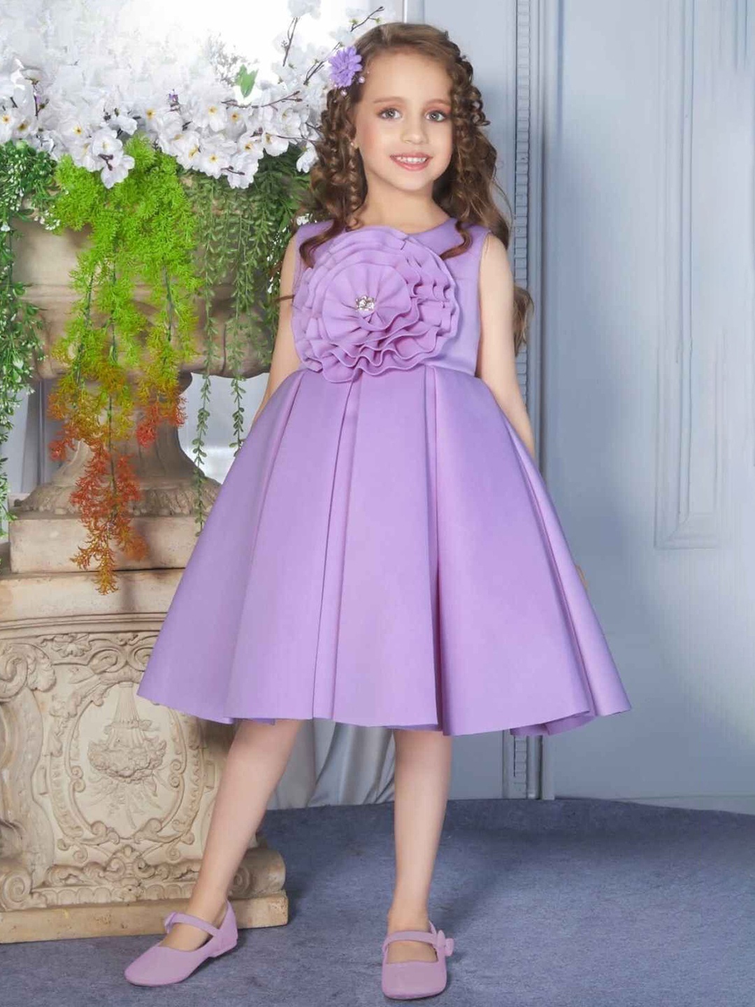 

Lagorii Girls Round Neck Fit & Flare Knee Length Dress, Purple