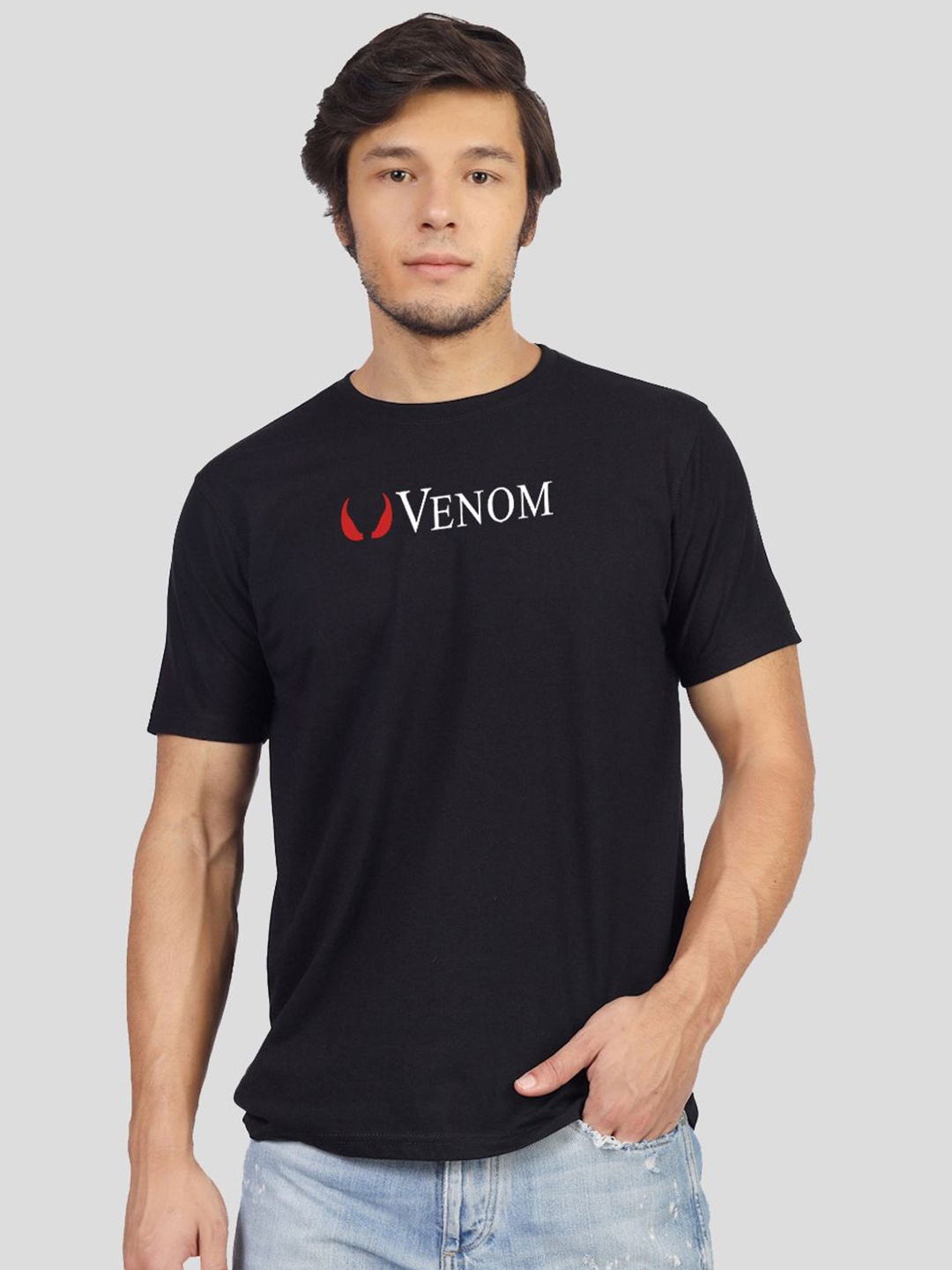 

Greylongg Men Graphic Printed Round Neck Cotton Venom T-shirt, Black