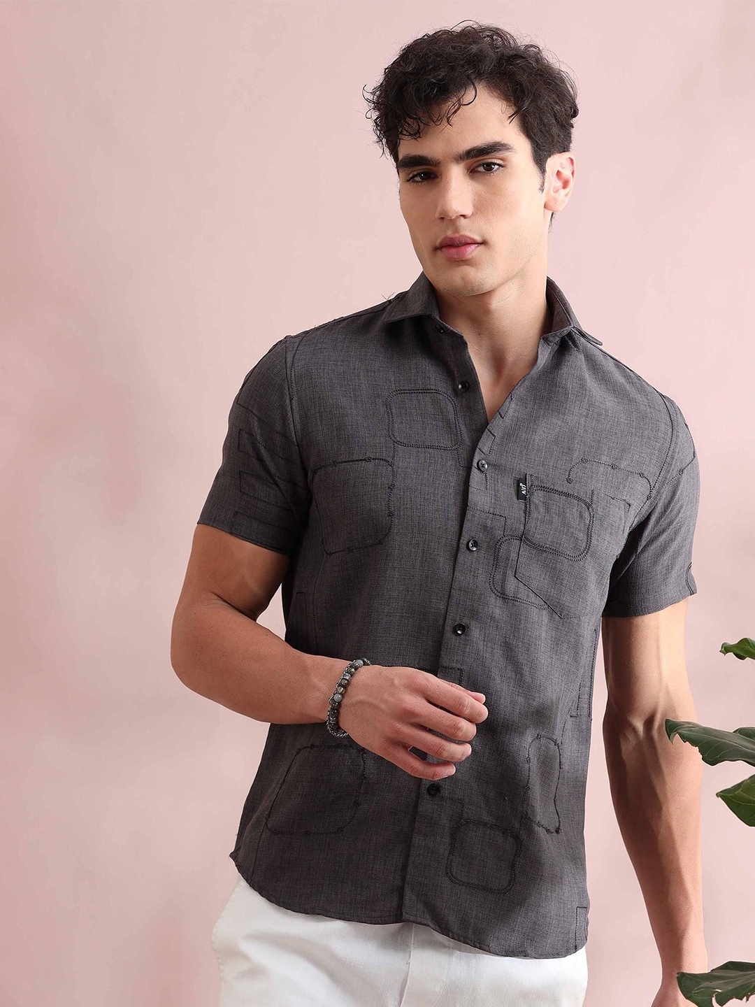 

HOUSE OF MAHNOTS Men Classic Opaque Casual Shirt, Charcoal