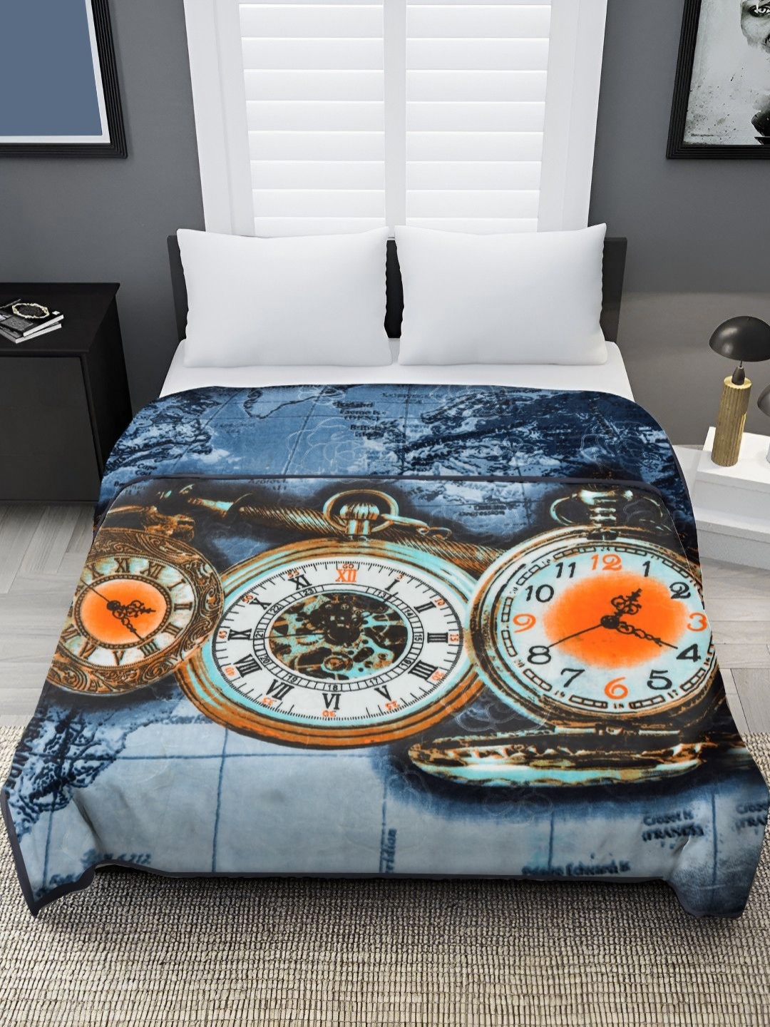 

Spangle Blue & Black Ethnic Motifs Mink Heavy Winter 450 GSM Double Bed Blanket