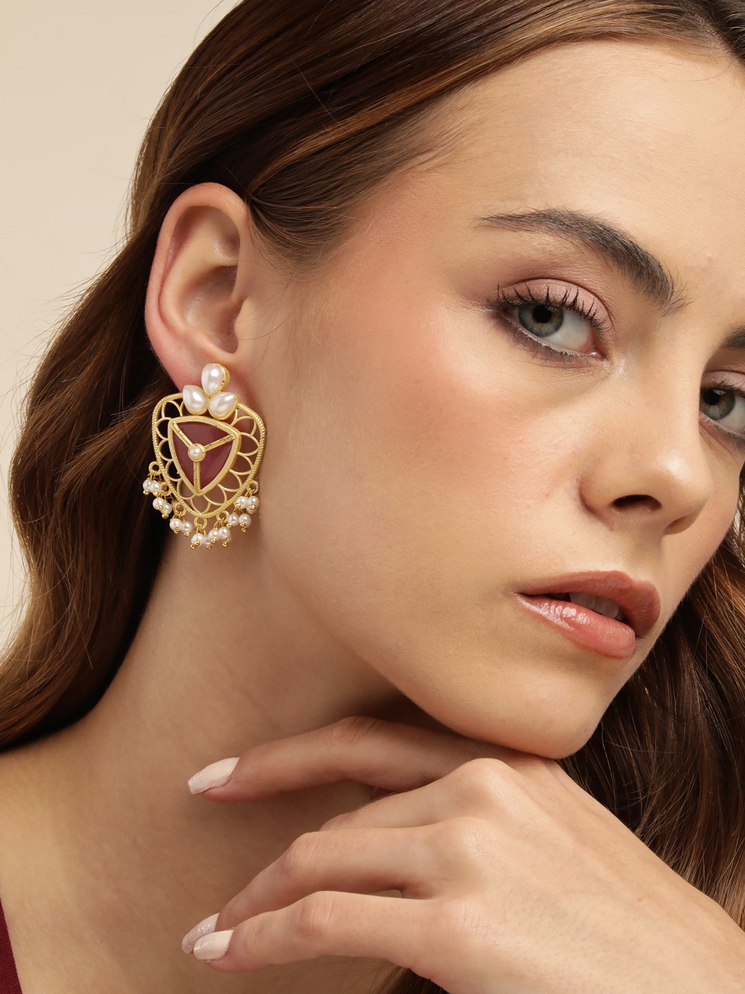 

Anouk Gold-Plated Beaded Contemporary Drop Earrings, Pink