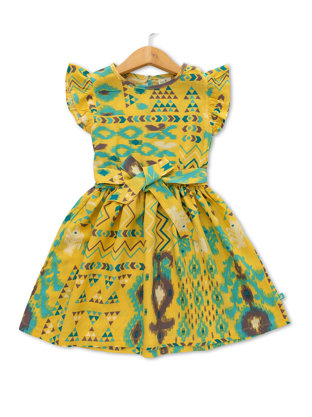 

JusCubs Girls Printed Flutter Sleeve Fit & Flare Dress, Yellow