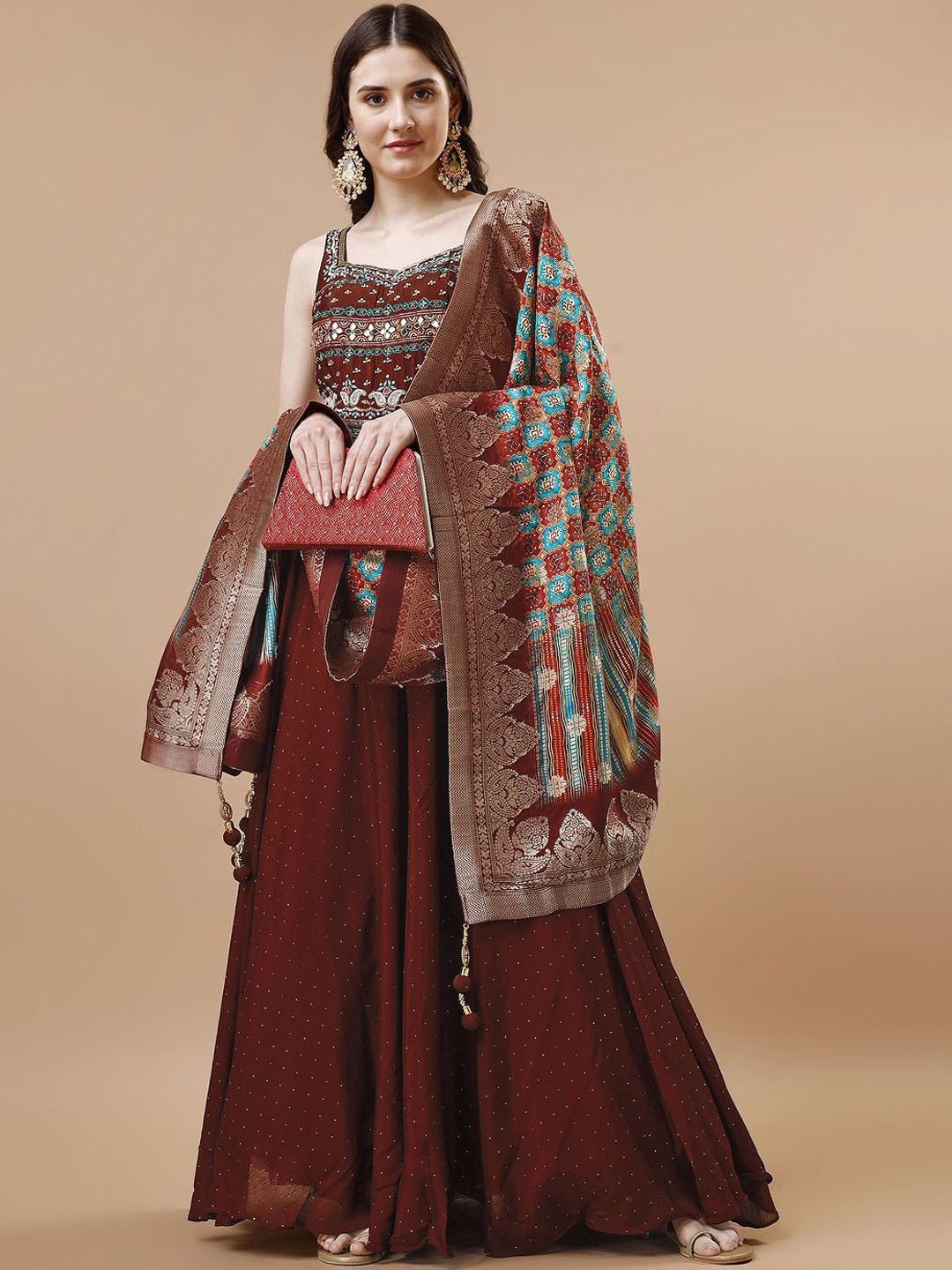

VANAKARA Women Ethnic Dress With Dupatta, Coffee brown