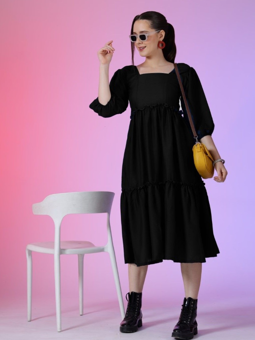 

Raiyani Enterprise Women Fit & Flare Dress, Black