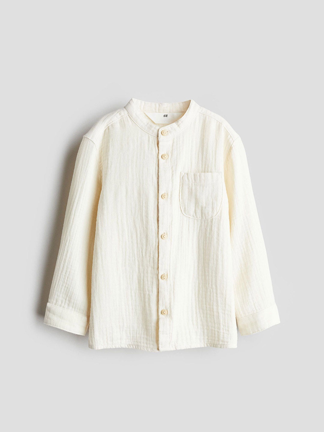 

H&M Boys Pure Cotton Muslin Grandad Shirt, Beige